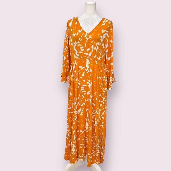 Studio Untold Women's Maxi Dress Orange Boho 3/4 Sleeve V-Neck Pullover Size 14 - Picture 3 of 11